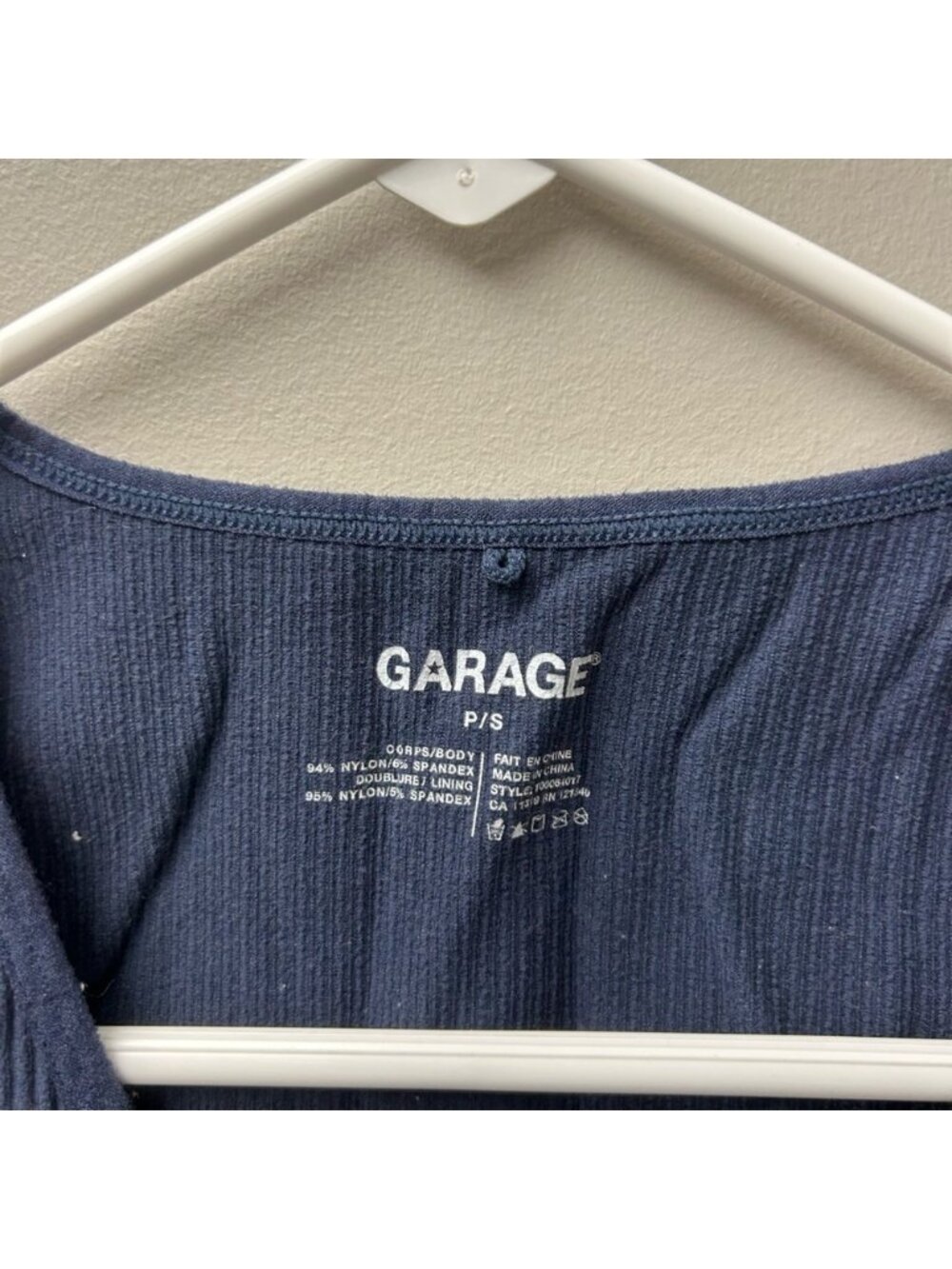 Garage Ribbed Blue V Neck Tank Top - Picture 3 of 3